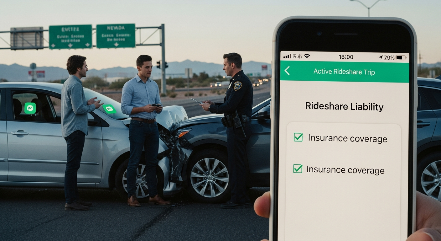 Nevada rideshare accident lawyer case scene after Uber or Lyft crash with police report