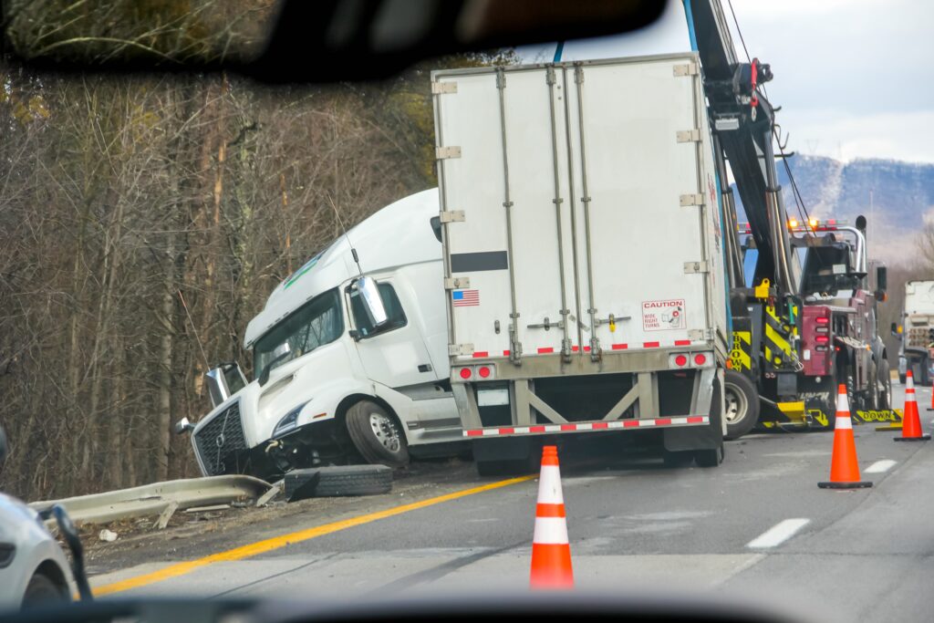 Large truck involved in a highway accident