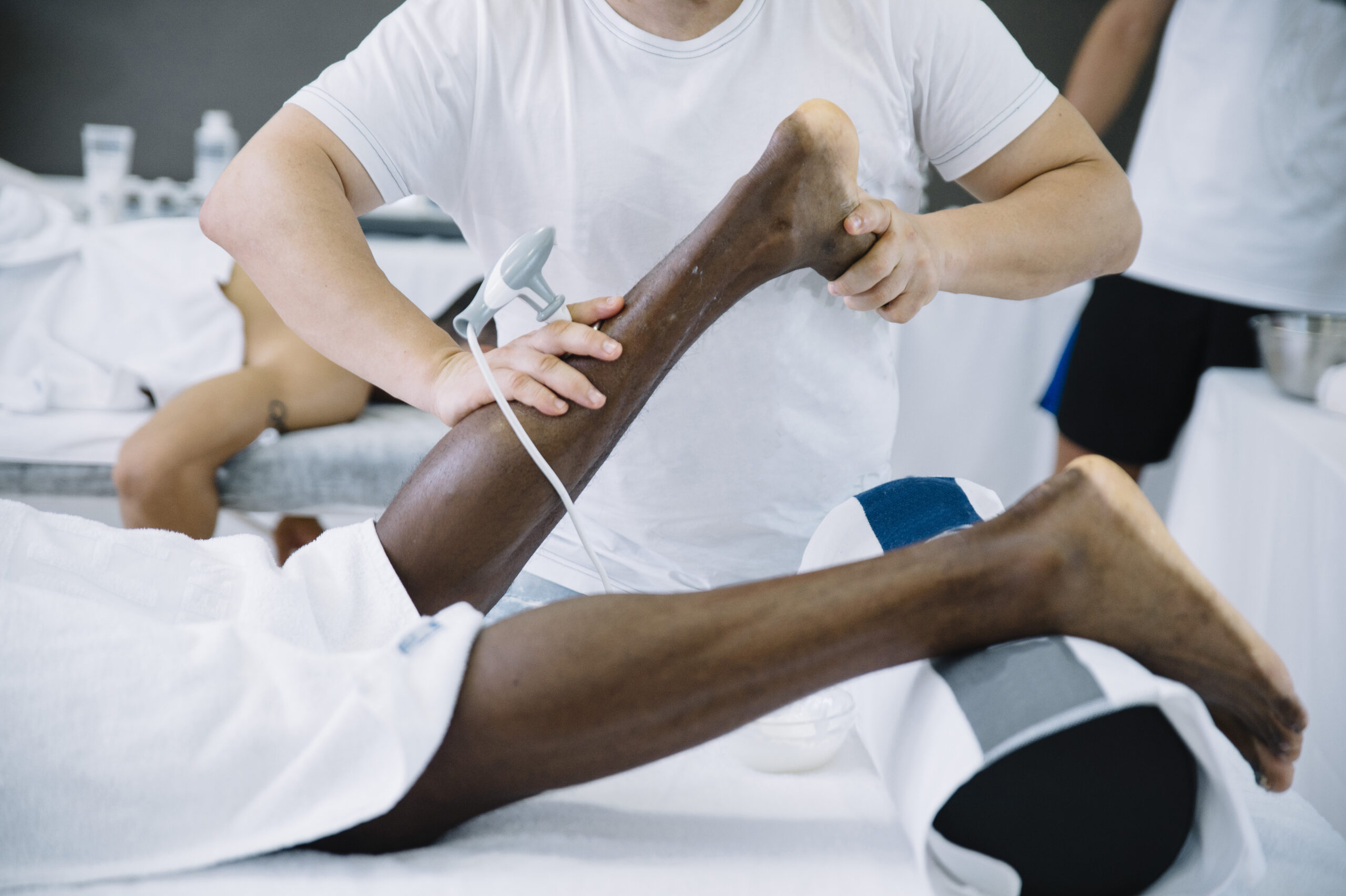 Motorcyclist receiving treatment during accident recovery